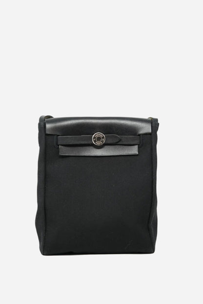Hermes 2004 Mini Herbag Canvas black W/extra blue pouch-Square H