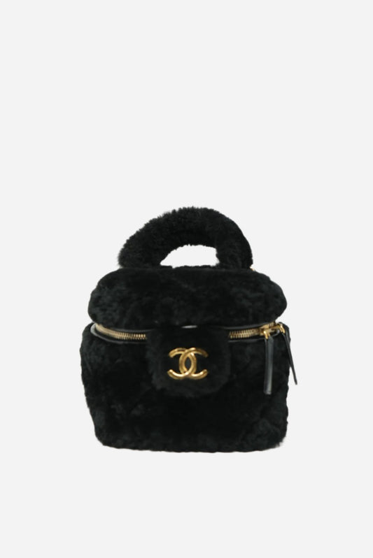 Pre-Owned Chanel Shearling Vanity Case Black 2023