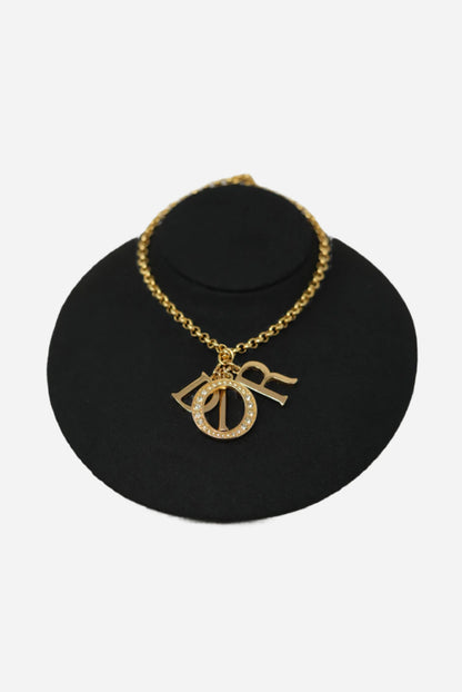 Dior Logo Rhinestone Long Necklace