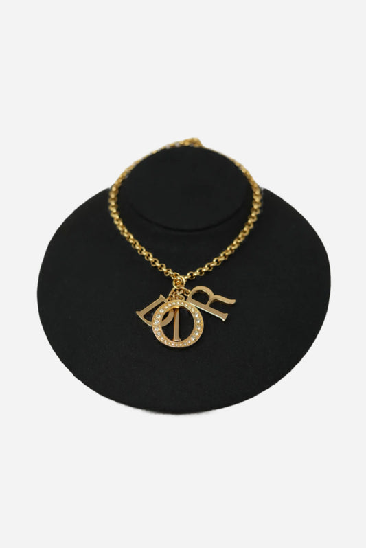 Dior Logo Rhinestone Long Necklace