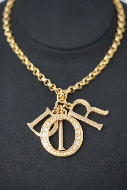 Dior Logo Rhinestone Long Necklace