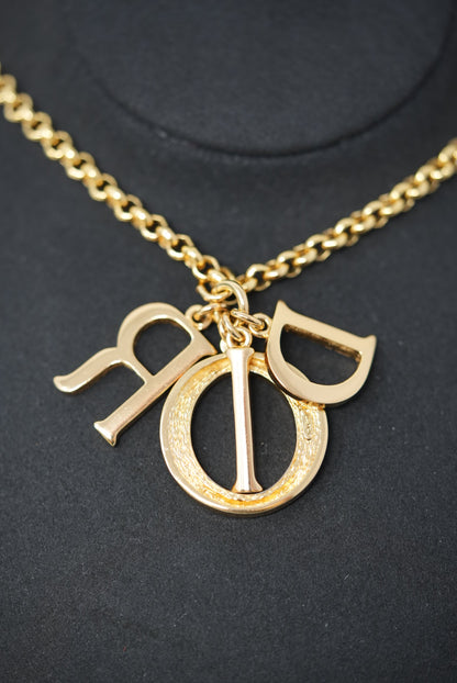 Dior Logo Rhinestone Long Necklace