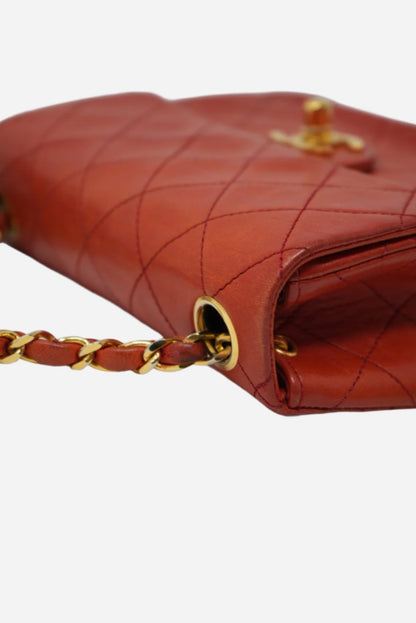 Pre-Owned CHANEL Red Lambskin Mini Square 1986-1988