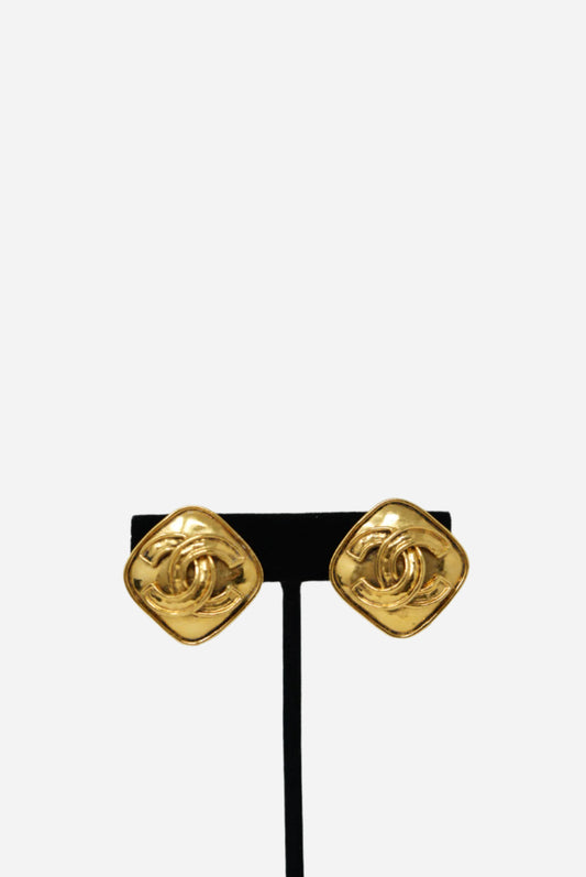 Pre-owned Chanel CC Logo Square Earrings 1994