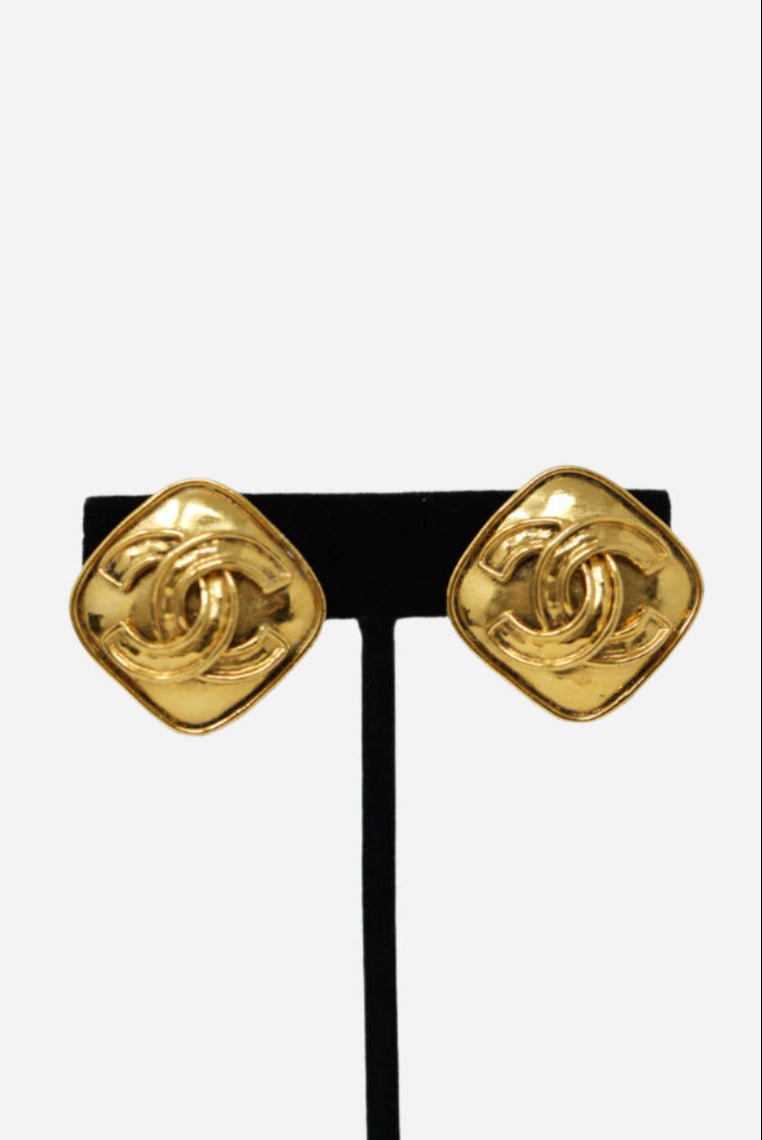 Pre-owned Chanel 1994 CC Logo Square Earrings
