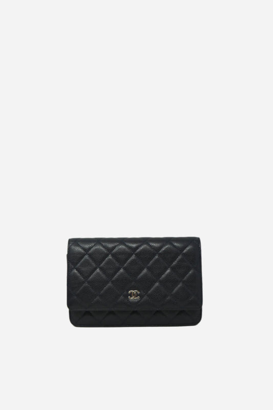 Pre-Owned Chanel 2013-2014 Navy Blue Wallet On Chain Caviar