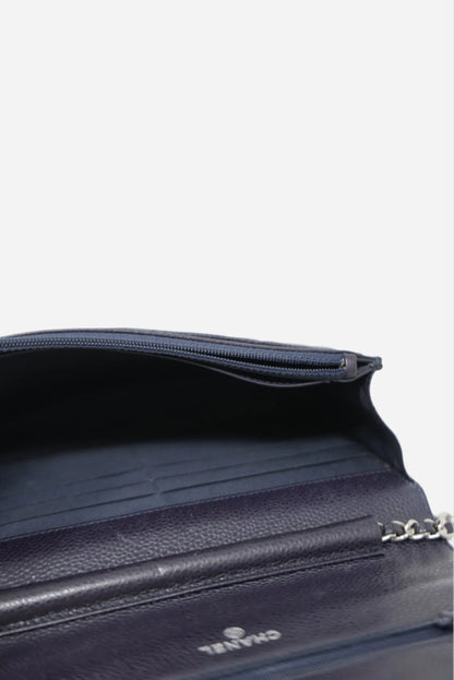 Pre-Owned Chanel 2013-2014 Navy Blue Wallet On Chain Caviar