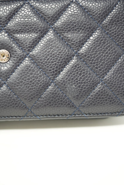 Pre-Owned Chanel 2013-2014 Navy Blue Wallet On Chain Caviar