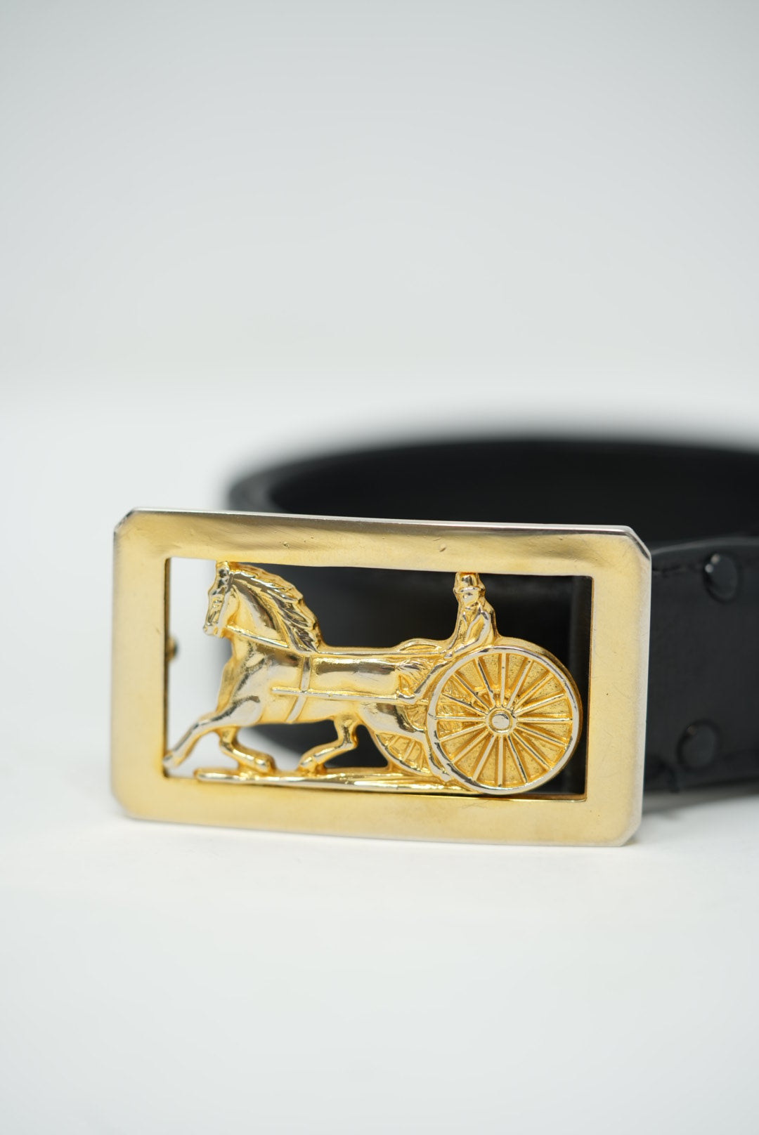 Celine Black Leather Carriage Belt