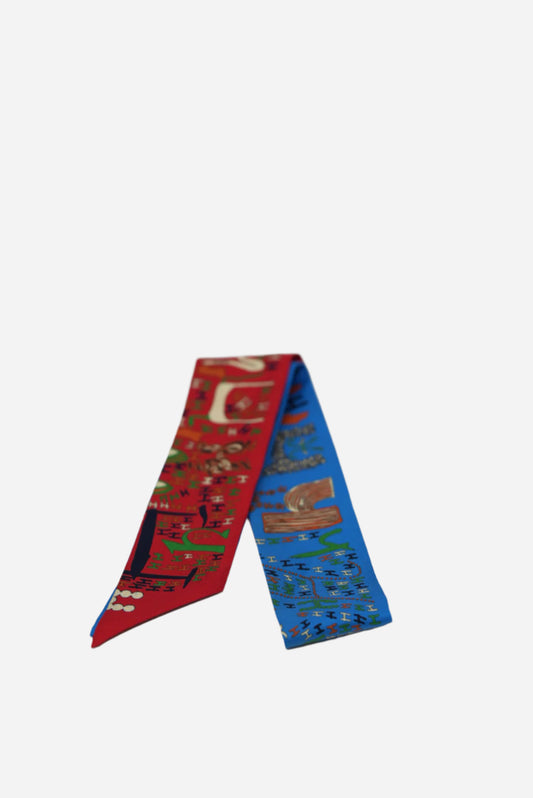 Hermes Blue&Red Silk Twilly Scarf