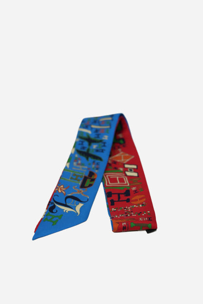 Hermes Blue&Red Silk Twilly Scarf