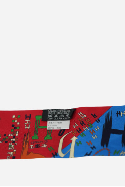 Hermes Blue&Red Silk Twilly Scarf
