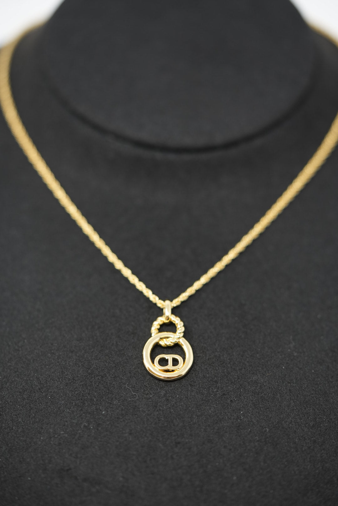 Dior Vintage Gold-Tone Rope Trim CD Circle Necklace