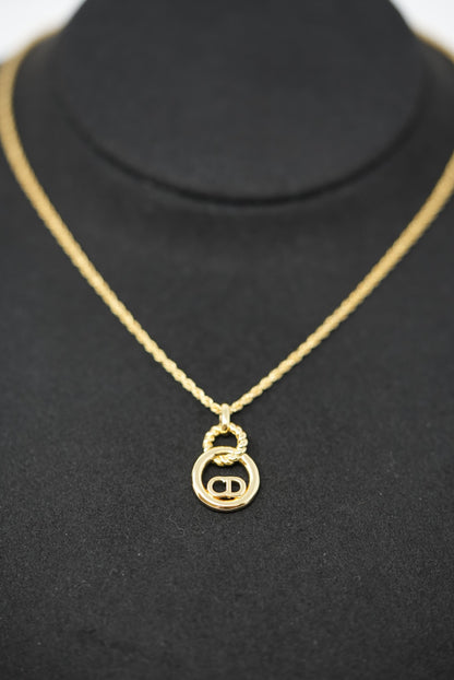 Dior Vintage Gold-Tone Rope Trim CD Circle Necklace