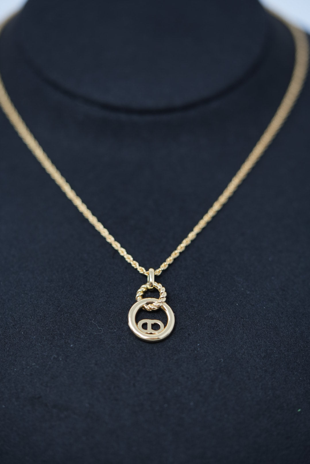 Dior Vintage Gold-Tone Rope Trim CD Circle Necklace