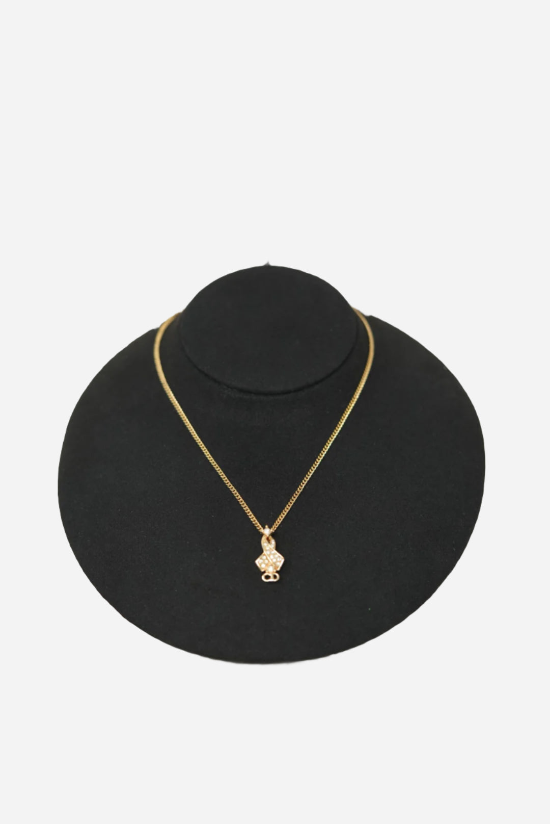 Dior Vintage Gold-Tone Rhinestone Ribbon Necklace