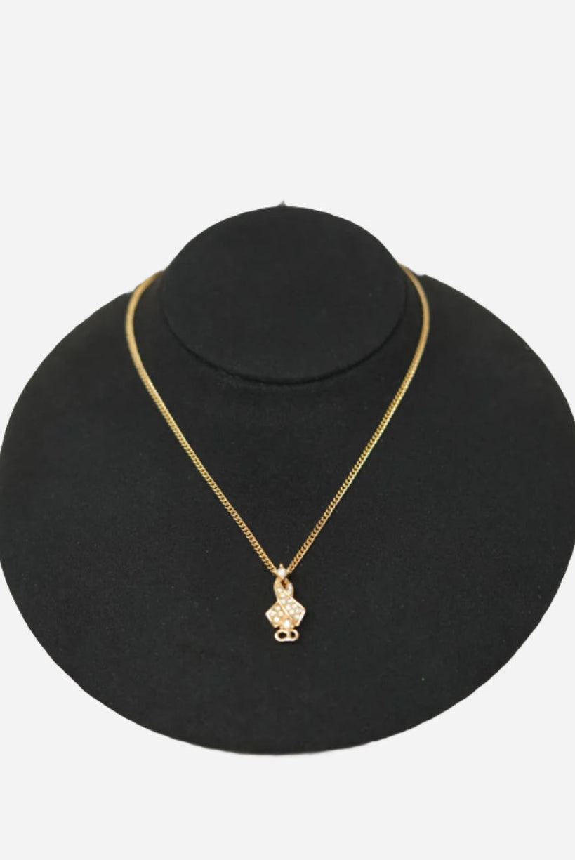 Dior Vintage Gold-Tone Rhinestone Ribbon Necklace