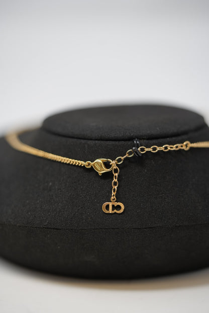 Dior Vintage Gold-Tone Rhinestone Ribbon Necklace