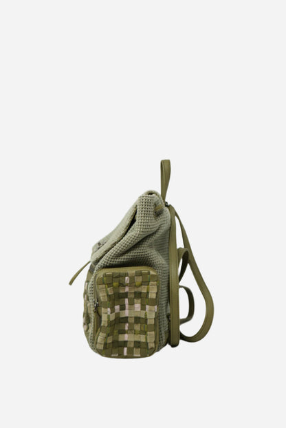 Pre-owned Chanel Tweed Canvas Cuba Pocket Backpack Khaki Green