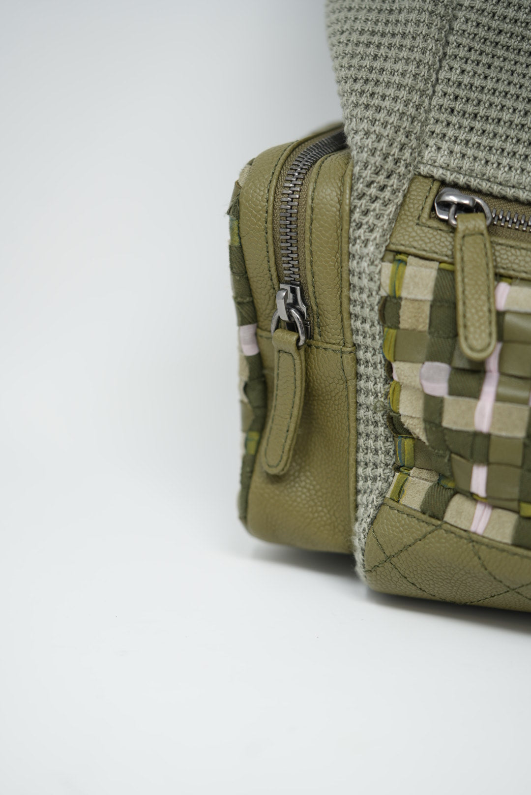 Pre-owned Chanel Tweed Canvas Cuba Pocket Backpack Khaki Green
