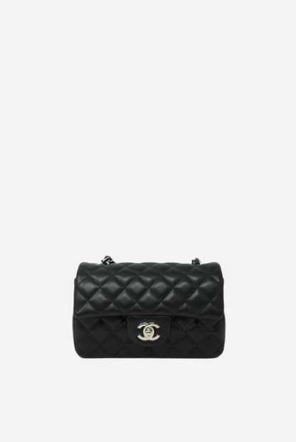Pre-Owned Chanel 2021 Black Lambskin Classic Mini Flap Bag