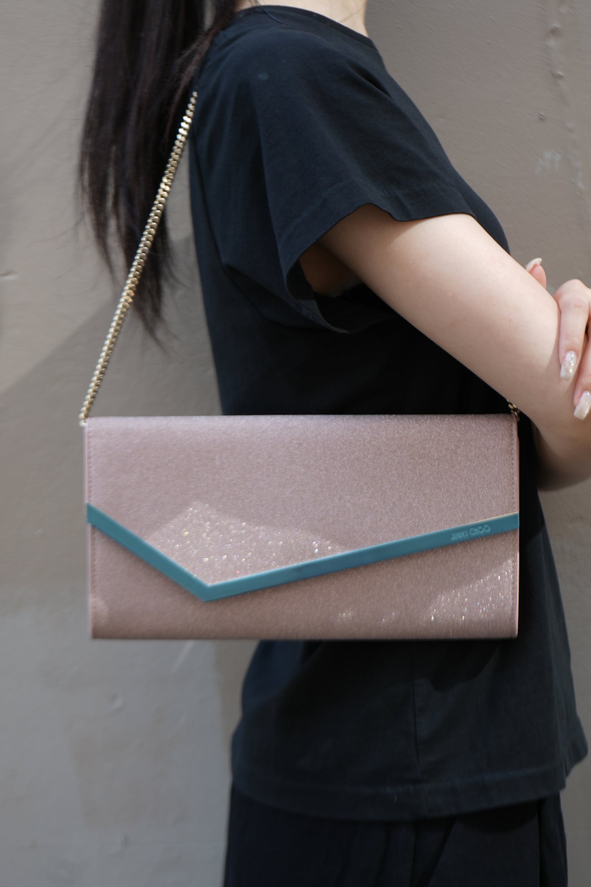 Jimmy Choo Platinum Glitter Clutch Bag