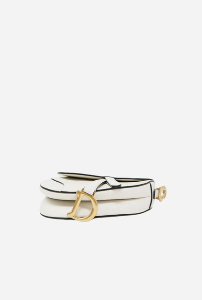 Dior White Leather Mini Saddle Bag
