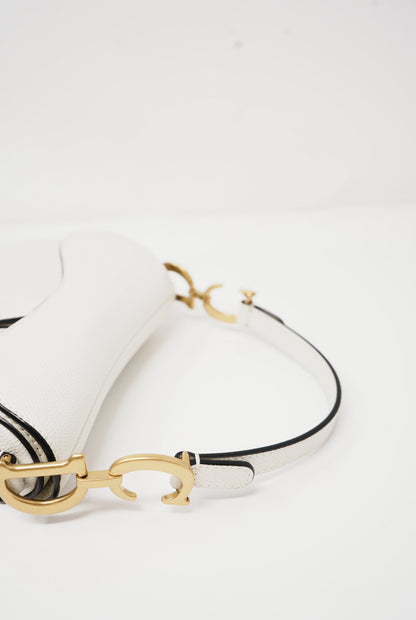 Dior White Leather Mini Saddle Bag