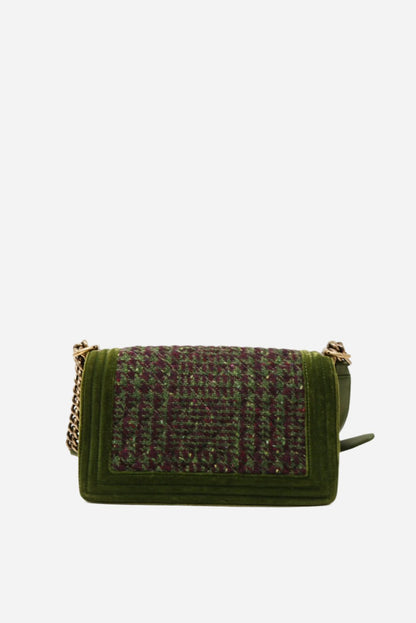 Pre-Owned Chanel Velvet Tweed Medium Boy Flap