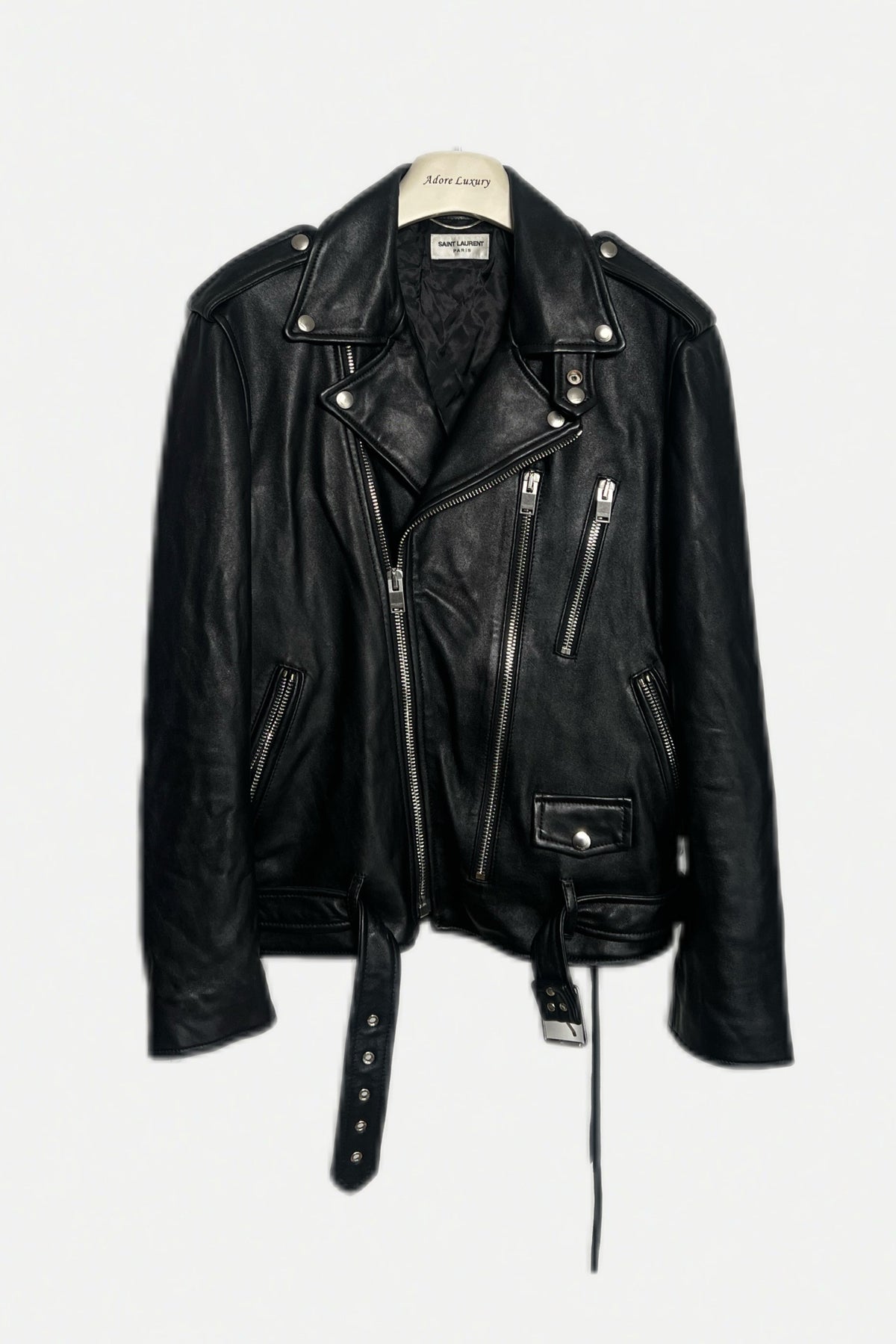 Saint Laurent L17 Double Rider Leather Jacket Black Size 50