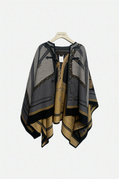 Louis Vuitton Wool/Silk Multicolor Coat Cape Oversized Oversized
