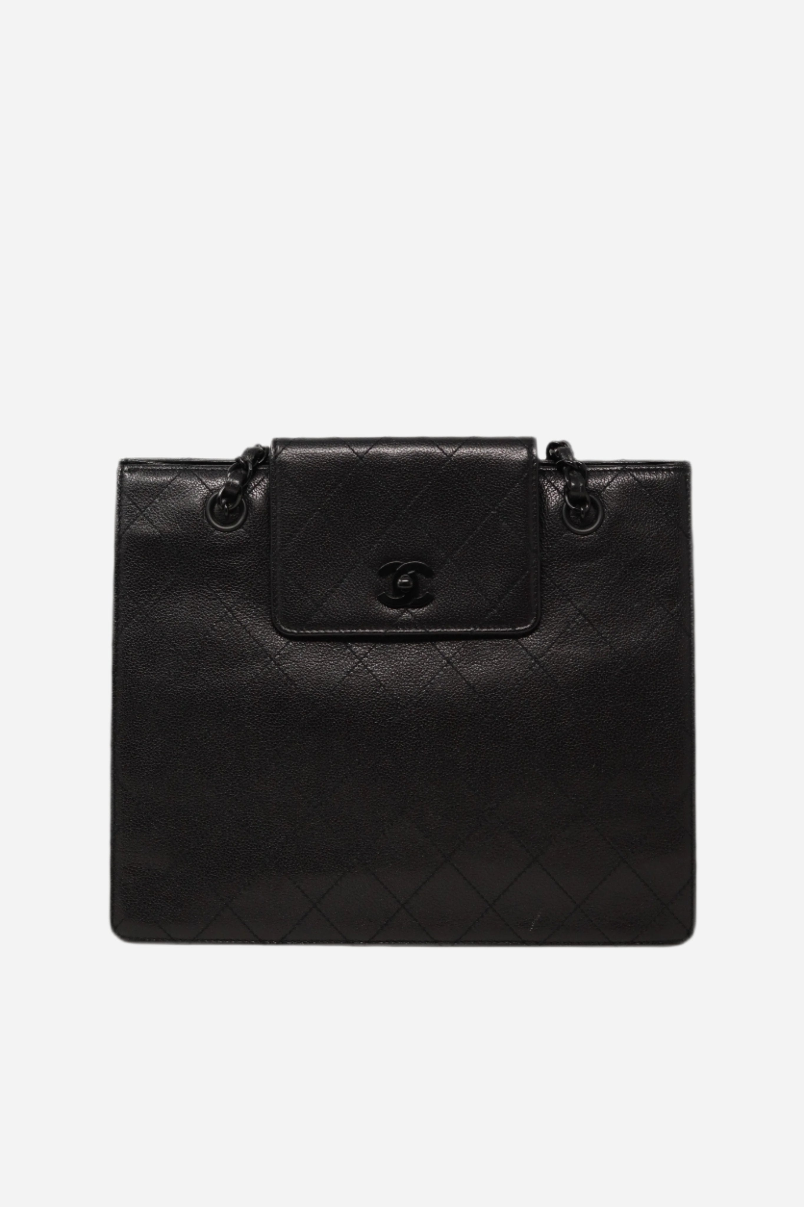 Pre-Owned CHANEL all black Wild Stitch Chain Tote Bag
