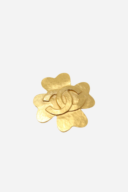 Pre-Owned CHANEL 1995 Clover Brooch Pin Gold-95P