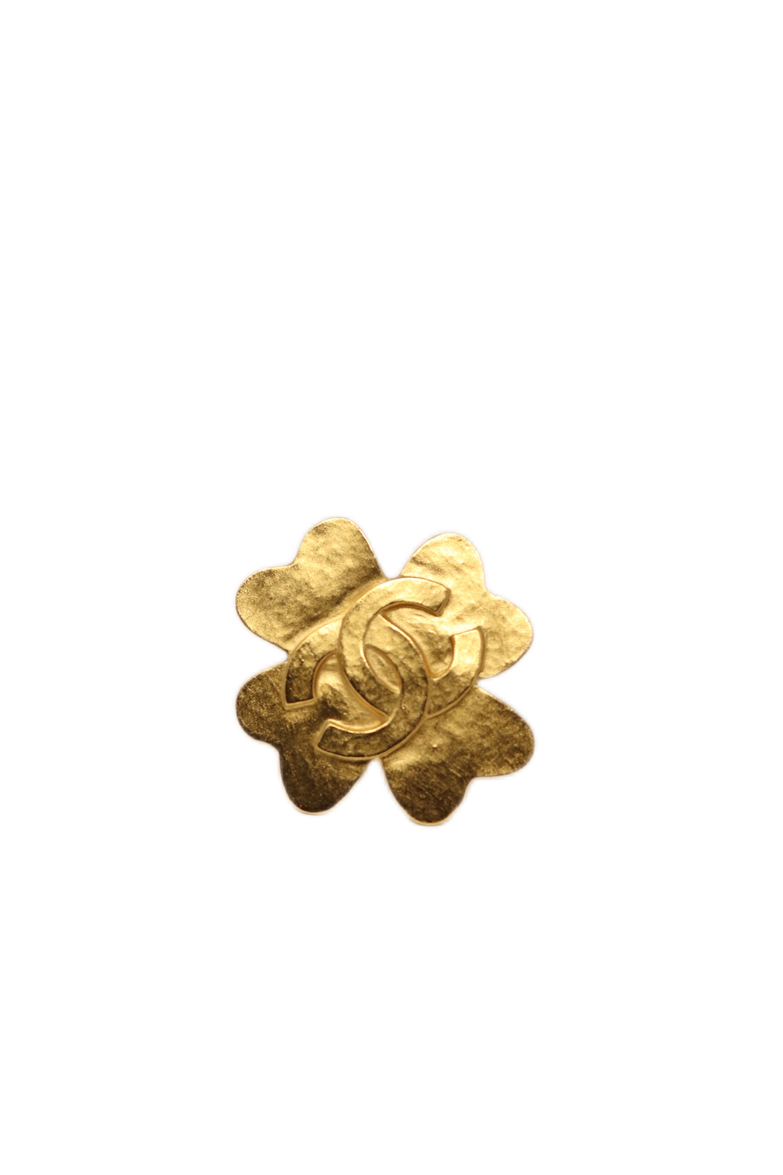 Pre-Owned CHANEL 1995 Clover Brooch Pin Gold-95P