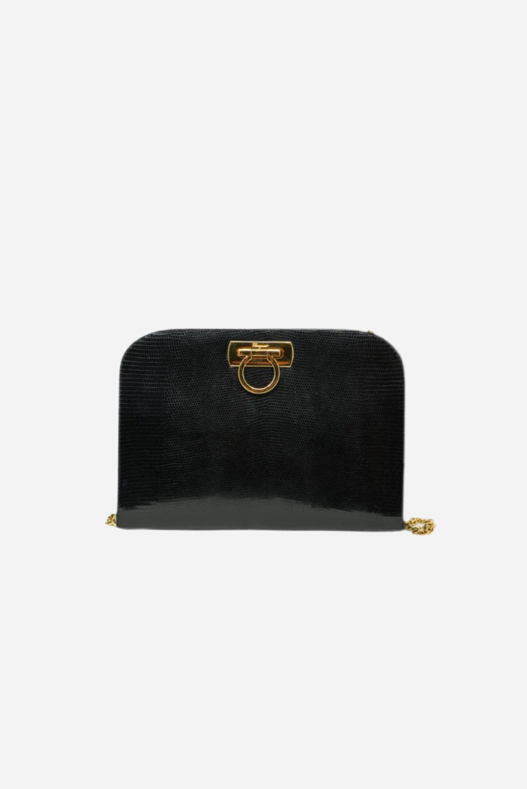 Salvatore Ferragamo Gancini Shoulder Bag Black Calfskin