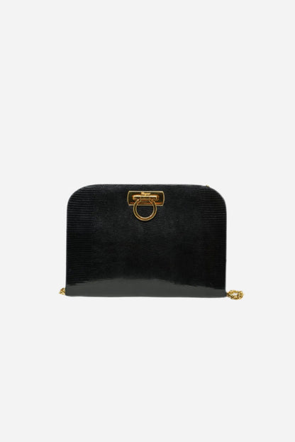 Salvatore Ferragamo Gancini Shoulder Bag Black Calfskin