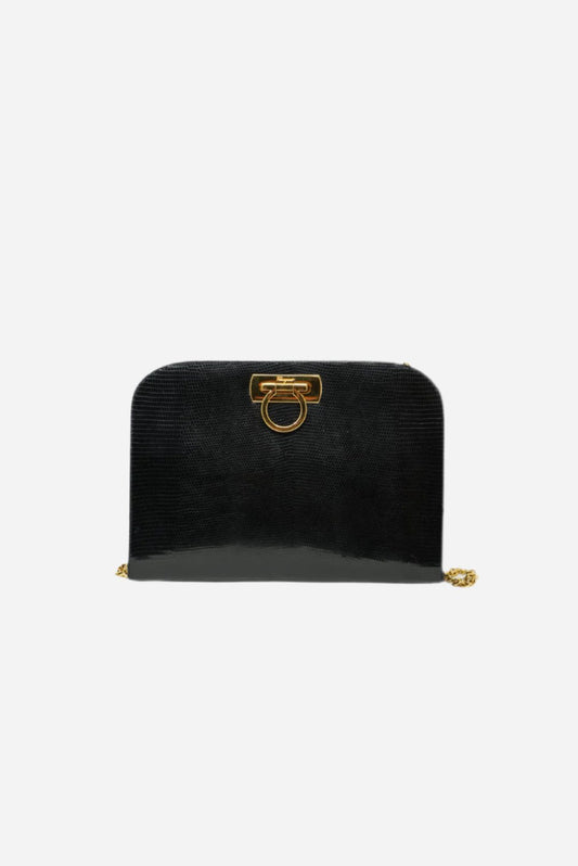 Salvatore Ferragamo Gancini Shoulder Bag Black Calfskin