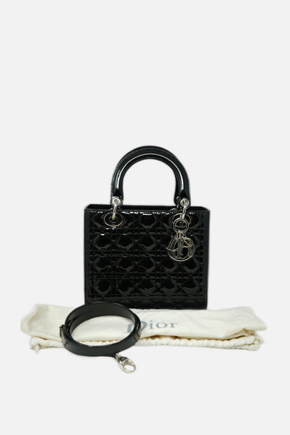 Christian Dior 2014 Black Patent Leather Medium Lady Dior Bag