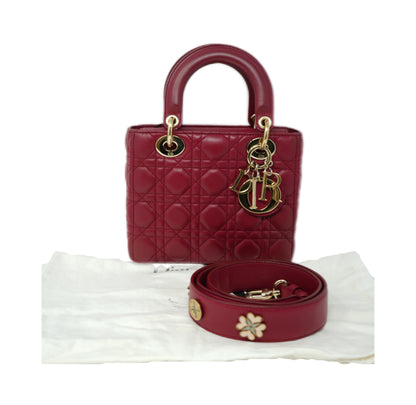 Christian Dior 2017 Red Lambskin Badges Small My Lady Dior Bag