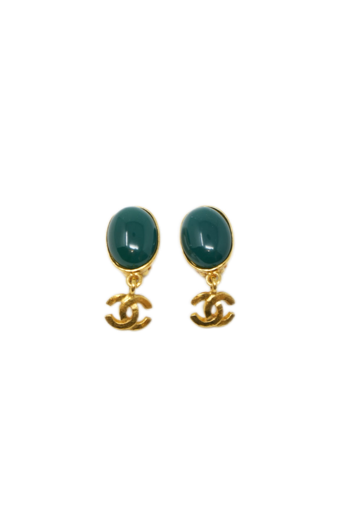 Pre-Owned CHANEL 1995 Gripoix Green Earrings Clip-On-95A