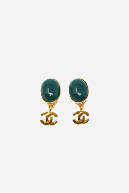 Pre-Owned CHANEL 1995 Gripoix Green Earrings Clip-On-95A