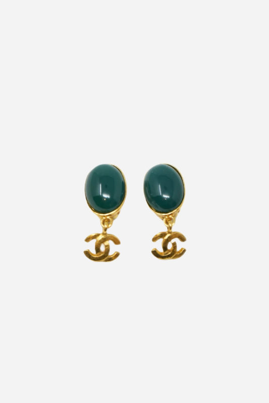 Pre-Owned CHANEL 1995 Gripoix Green Earrings Clip-On-95A
