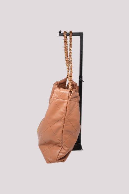 Pre-Owned Chanel 22 HandBag Calfskin Camel
