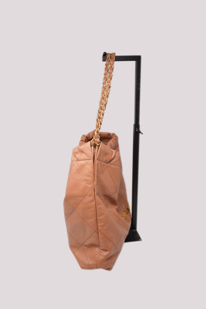 Pre-Owned Chanel 22 HandBag Calfskin Camel