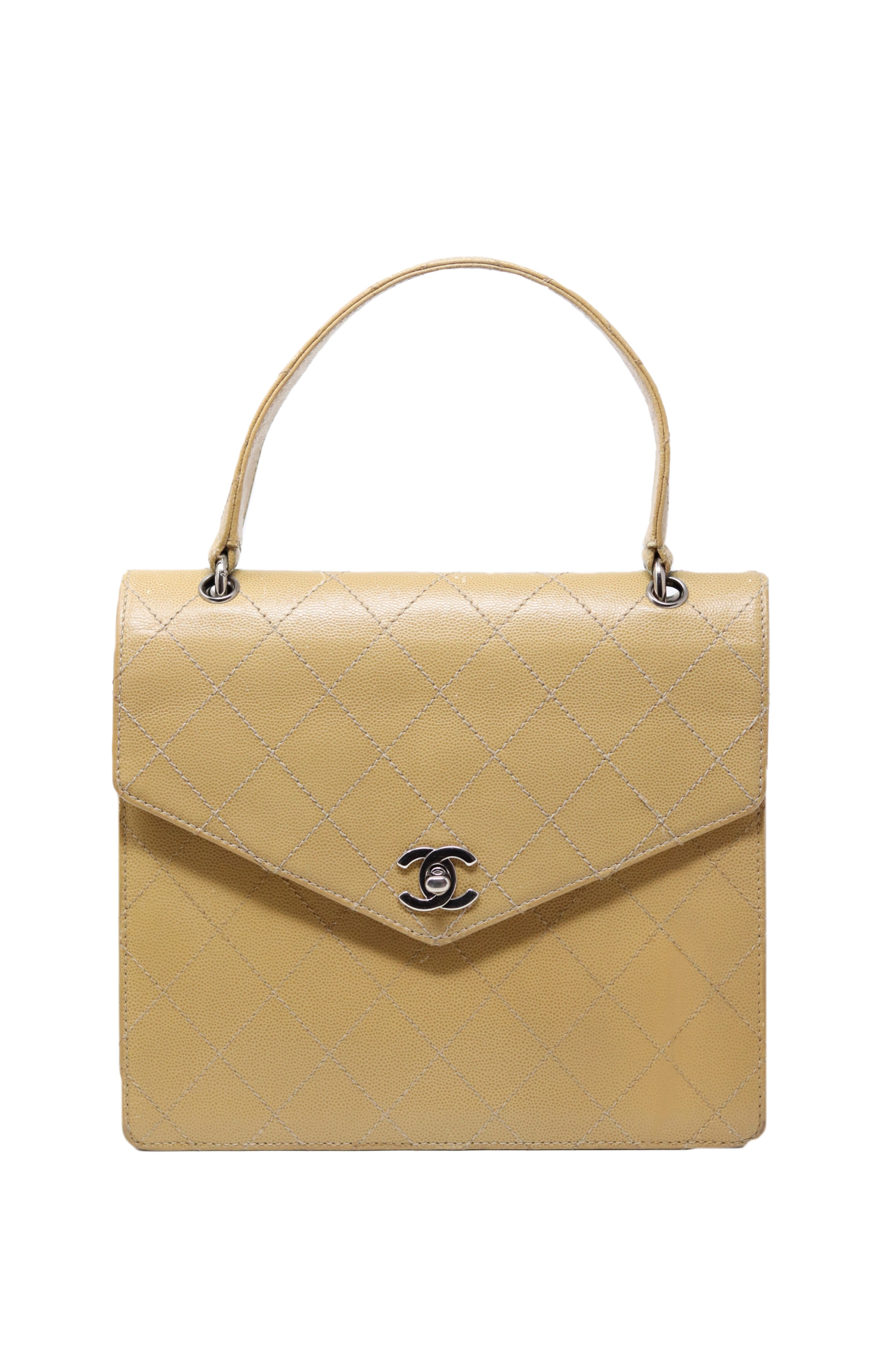 Pre-Owned CHANEL Wild Stitch Kelly Hand Bag Caviar Beige