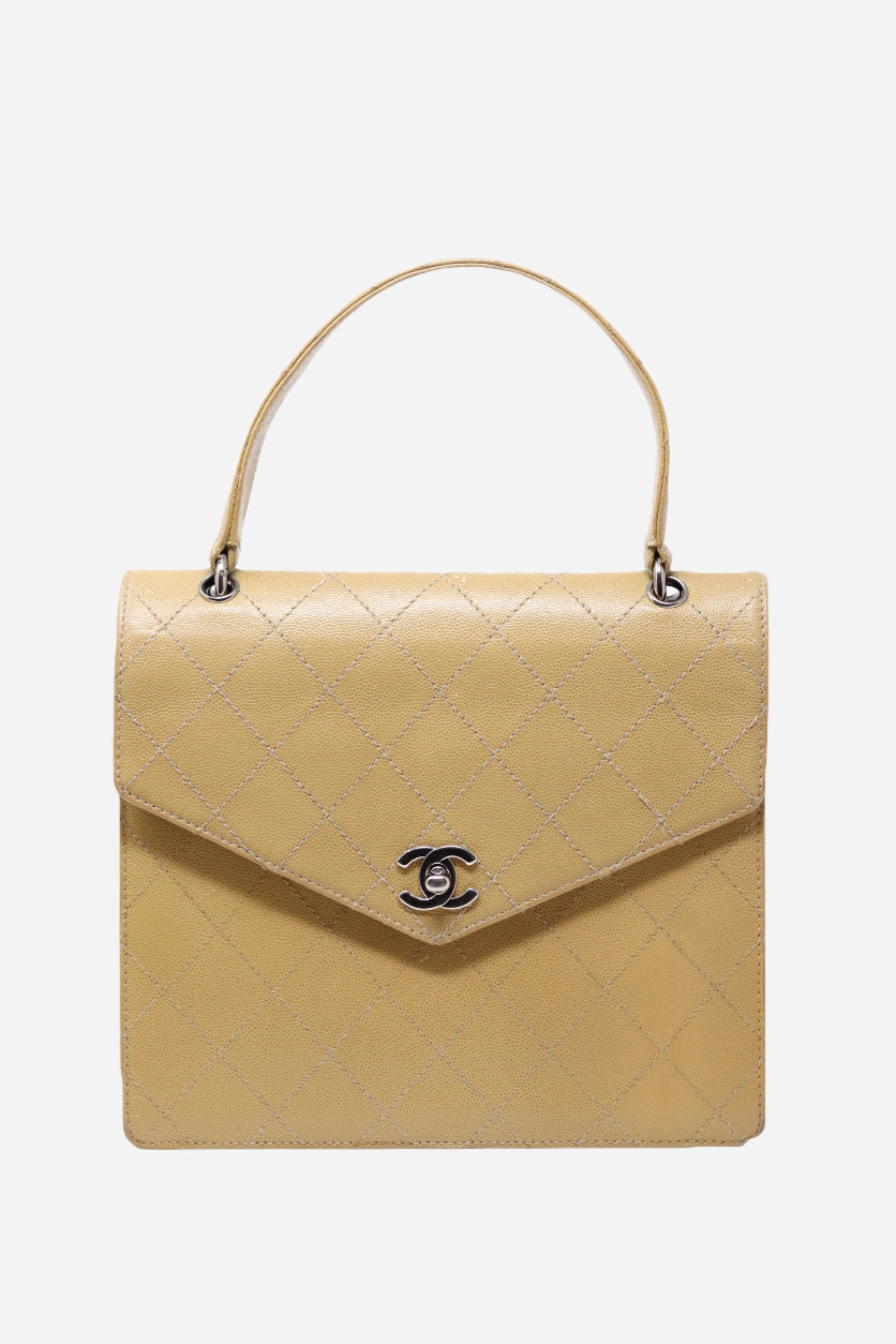 Pre-Owned CHANEL Wild Stitch Kelly Hand Bag Caviar Beige