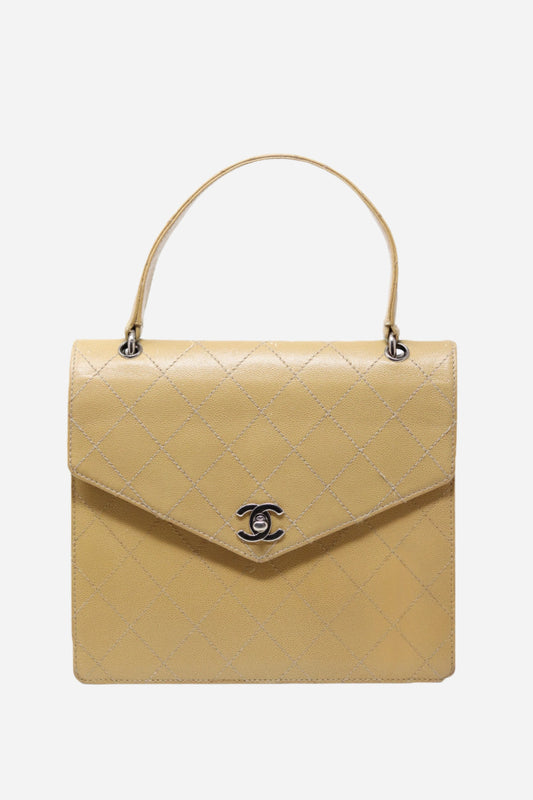 Pre-Owned CHANEL Wild Stitch Kelly Hand Bag Caviar Beige