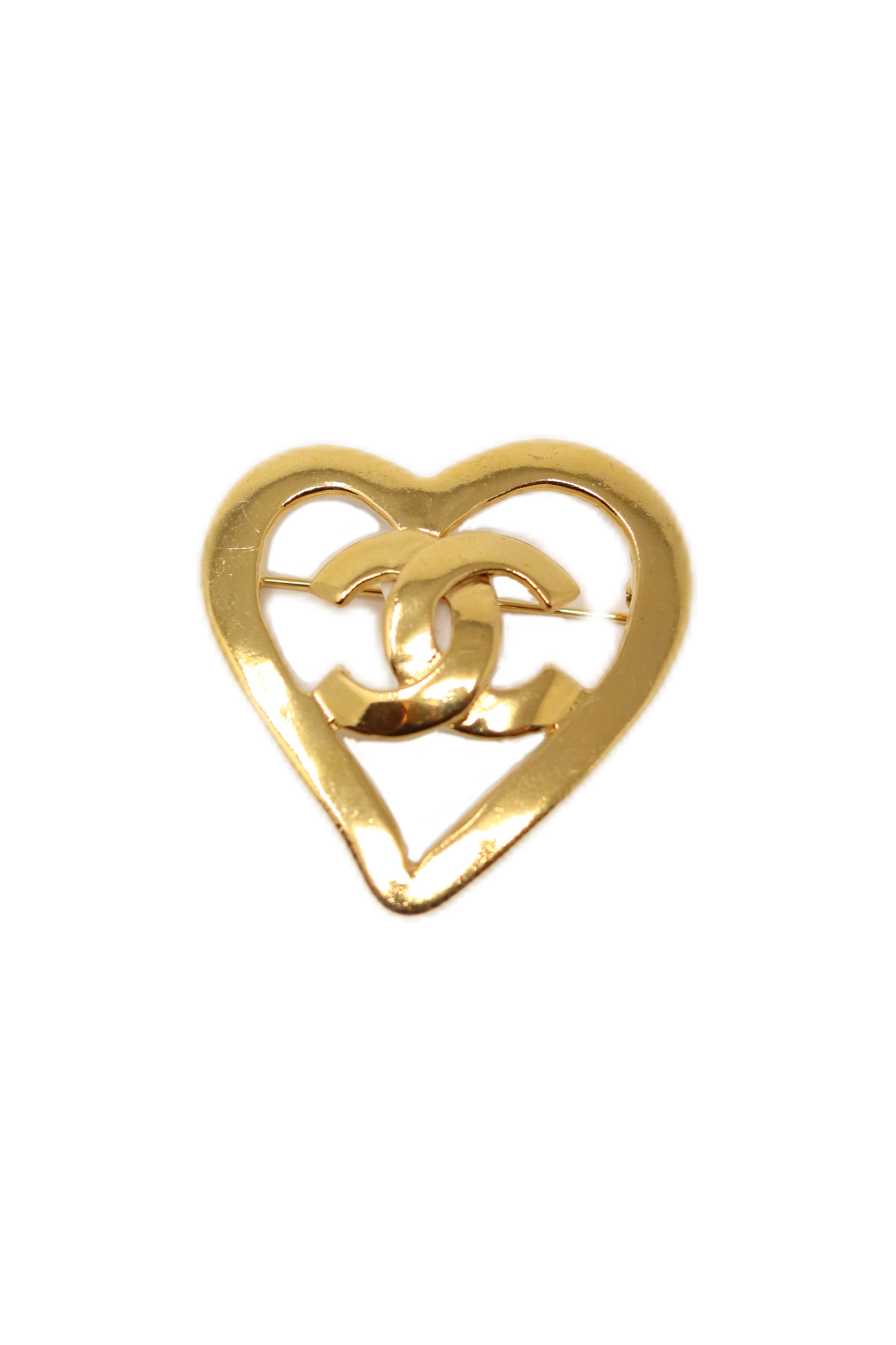 Pre-Owned CHANEL 1995 CC Logo Heart Brooch Gold-Plated