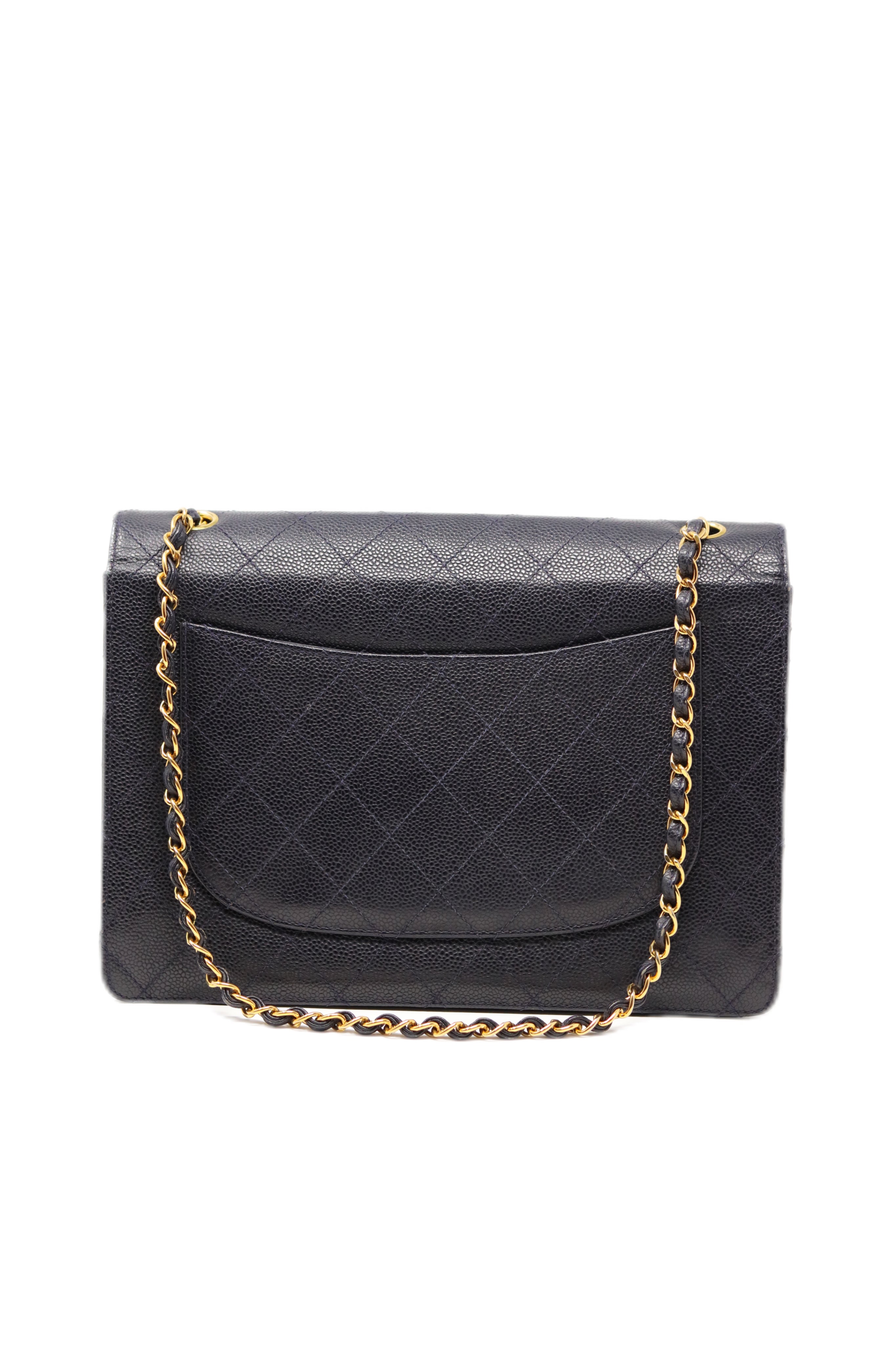 Pre-Owned Chanel Flap Bag Jumbo Dark Blue Caviar