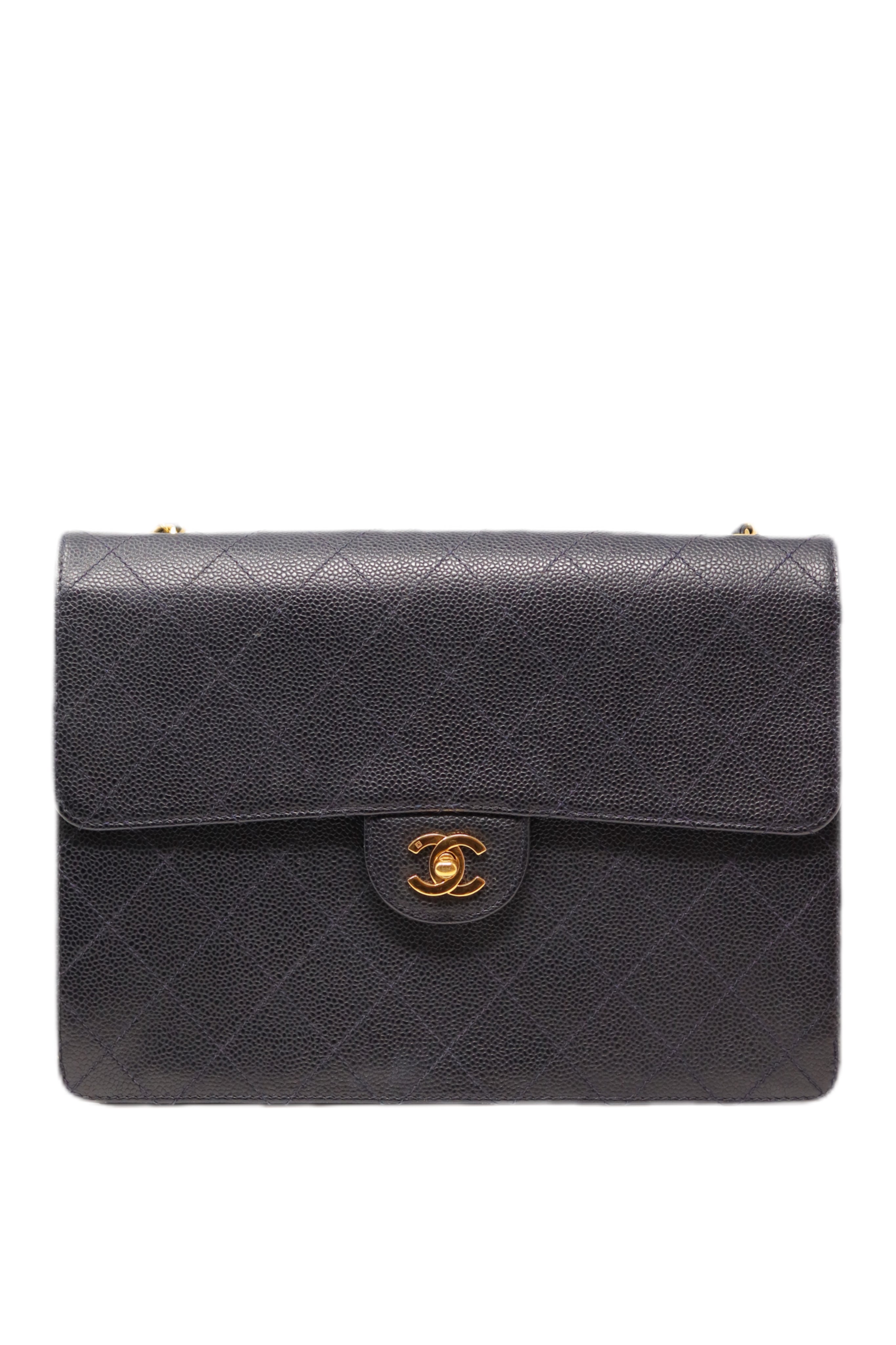 Pre-Owned Chanel Flap Bag Jumbo Dark Blue Caviar